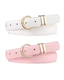 AWAYTR 2 Pcs Kids Girls Leather Belt, Fashion Gold Buckle Belts for Teen Girls Jeans Dress, Pink/White, Fit Waist 18-22 in
