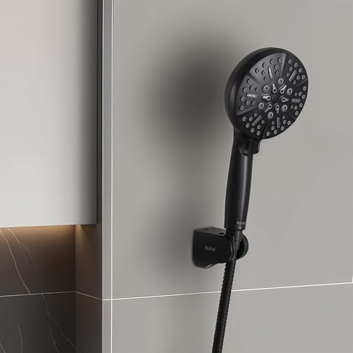 Image of Ruhe Peak Multi-Functional Octa-Flow Modes ABS Hand Shower with 1.5 Meter 304-Grade Stainless Steel Hose & Hook, Matte Black Finish