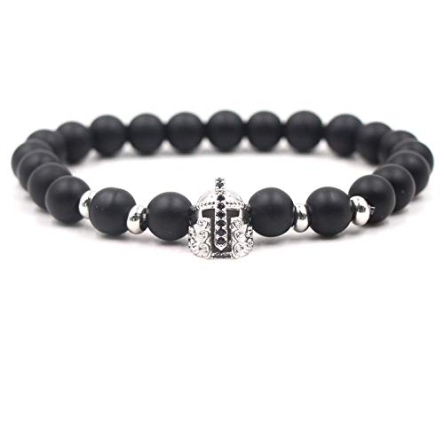 Bracelet en pierre naturelle et perles givrées avec tête d'armure en zircon