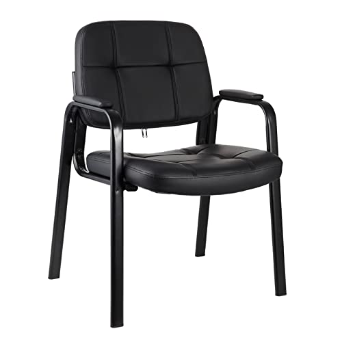 Image of CLATINA Classic Reception Chair with Padded Armrests and Sturdy Steel Frame, Ergonomic Guest Chair for Office Conference Waiting Meeting Room, Black (1 Pack)