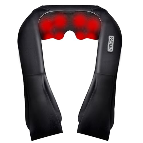 Neck Massager Shoulder Massager for Pain and Back Massager with Heat, Deep Tissue 3D Kneading Massager for Neck, Shoulder, Back, Foot and Leg, at Home and Car, Ideal Gifts for Women and Men