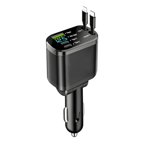 KUKUPOW Caricabatteria da Auto Retrattile USB C 5 in 1, PD 3.0 Accendisigari usb, per iPhone 16/15/14/13/12, iPad, Android, Galaxy, Pixel, Adattatore Accendisigari (Lightning + USB-C)
