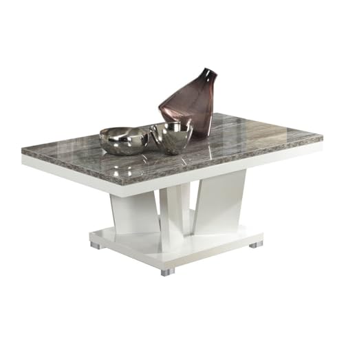 AltoBuy Denys - Table Basse Rectangulaire Laqué Blanc et Effet Bois Taupe