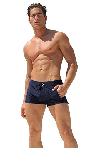Tonlen Mens Swimwear Short Swim Trunks With Zipper Pocket, Dark Blue #1, Us M_Asia Tag L,Waist:29.5"-33.5" #TOP3