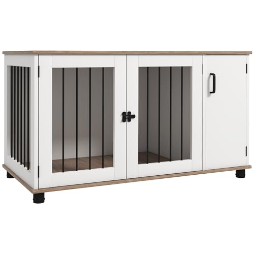 GOWE Dog Crate Furniture Side End Table with Storage, Dog Kennel Furniture Indoor with Double Doors for Medium and Large Dogs, Walnut