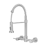 AIMADI Wall Mount Kitchen Faucets, 8-Inch Center Wall Mount Kitchen Sink Faucet with Pull-Down Sprayer,Modern Stainless Steel Design Double Lever Control