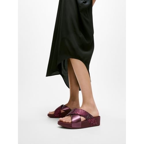 Image of FitFlop Womens Lulu Crystal-Mix Metallic Cross Slides All Black Sandal