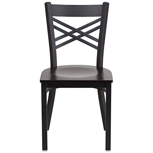 Image of Flash Furniture 2 Pack HERCULES Series Black ''X'' Back Metal Restaurant Chair - Walnut Wood Seat