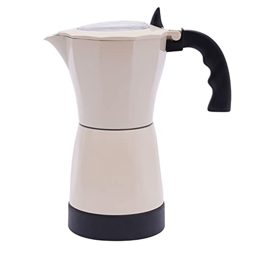 PHOYUXM Cafetera Moka Pot, 480 W, 300 ml, cafetera eléctrica con base, para 6 tazas de espresso, boquilla antigoteo extraíble para 1-6 personas (blanco crema)