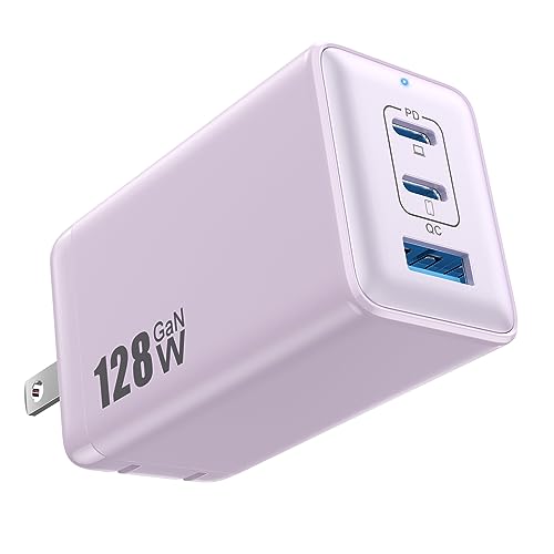 Power Up Your Devices: The Ultimate Review of the 128W GaN III 3-Port Charger in Vibrant Purple!