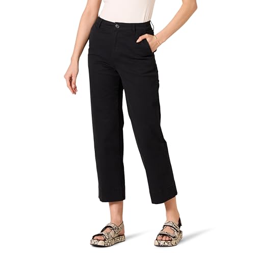 Amazon Essentials Womens High-Rise Slim-Fit Ankle-Length Wide-Leg Khaki Pant Black 14 Short