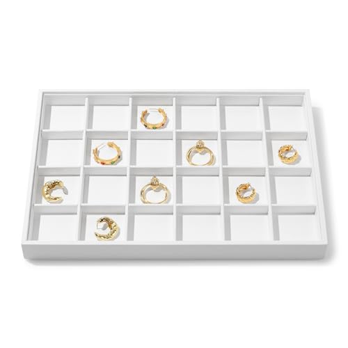 Oirlv Vassoio Portagioie Impilabile In Pelle Bianca, 24 Griglia, Per Gioielli, Organizer, Vassoi, Anelli, Orecchini