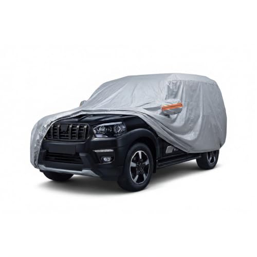 Image of myTVS 100% Waterproof Car Body Cover for Mahindra Scorpio Classic - Custom-Fit, Double-Layer, UV & Dust Proof, Mirror Pockets & Elastic Clip Lock (CSK 10A)
