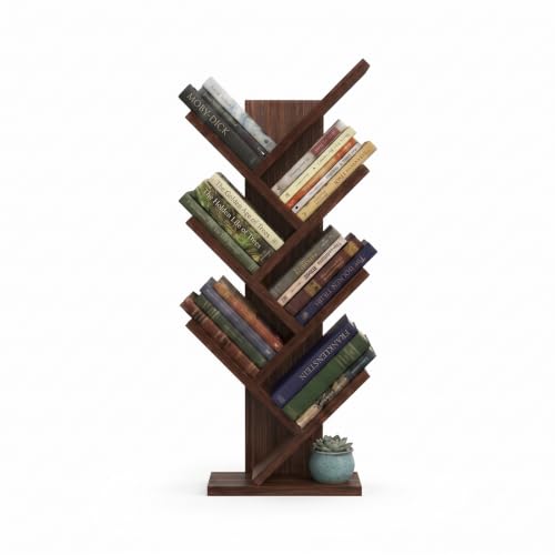 Image of ECOLINE 7 Tier Tree Shaped Book Shelf for Home & Living Room, Walnut Finish