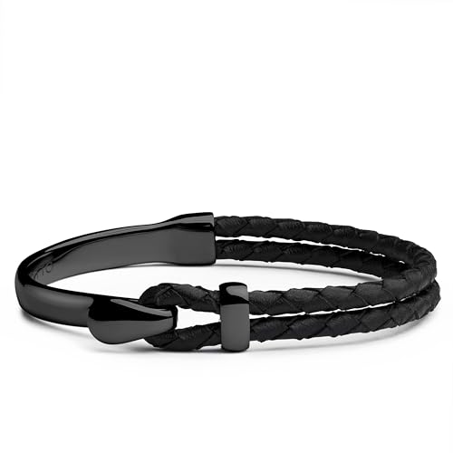 Pulsera Elegatto para Hombre con Cuero Negro y Gancho Dorado miniatura 1