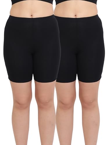 Image of GLAMORAS Women's Bamboo Spandex High Waist 4-Way Stretch Shorts | 95% bamboo 5% spandex, 4-way stretch, concealed waistband, breathable, anti-chafing, everyday comfort