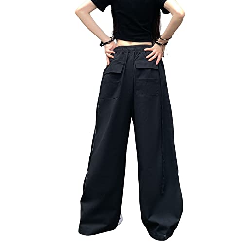 Hewlshawn Women's Pants Baggy Gothic Wide Leg Cargo Casual Trousers Y2K Harajuku Streetwear Loose Punk (Black,Xxl) #TOP3