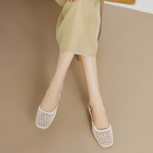 Image of MICIFA slingback flats for women, Round Toe Low heel Sandals Fashion Splicing Dress Shoes for Women