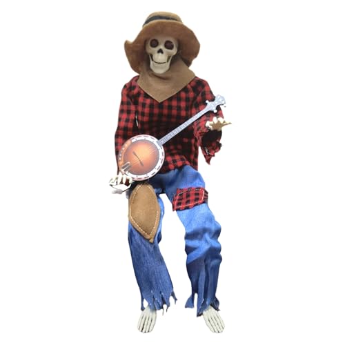 Esqueletos Para Halloween - Banjo Animado De 23.6 Pulgadas Tocando Esqueletos | Artículo Musical Ajustable Conjunto Para Exterior Para Vacaciones Al Aire Libre Fiesta En Casa