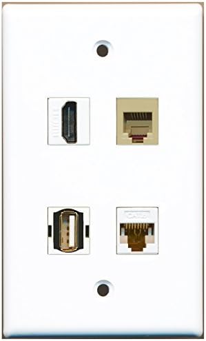 RiteAV - Cable Coaxial De 1 Puerto TV- F-Type 1 Port Phone RJ11 RJ12 Beige 1 RiteAV - 1ポート RCA ブルー 1ポート 同軸ケーブル TV - Fタイプ 1ポート USB A-A 1ポート 3.5m