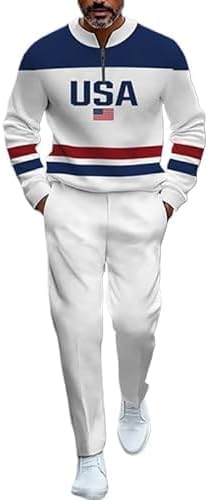 Men's half zip round neck sports shirt and pants two-piece set, casual sports golf jogging pants set - Image 3