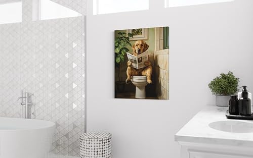 Image of Labrador Retriever on Toilet Wall Art Print Canvas Wrapped, Dog Bathroom Humor Decor Posters Prints for Restroom Home Picture Painting Artwork Gallery 7 (Labrador Retriever, 20 inchL x 16 inchWCANVAS, Wrapped Canvas)
