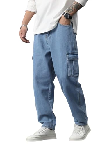 Image of TAGAS Men Loose Fit Men's Flip Pocket Jeans || Mens Stylish Cotton Loose Fit Denim Cargo || Multi-Pocket Styling Pant||