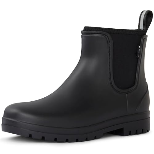 planone Short Rain Boots for Women Waterproof Soft Lined Neoprene Chelsea Boots Ankle Non-Slip Rubber Boots Lightweight Outdoor Garden Shoes Work Boots with Arch Support and Removable Comfort Insole