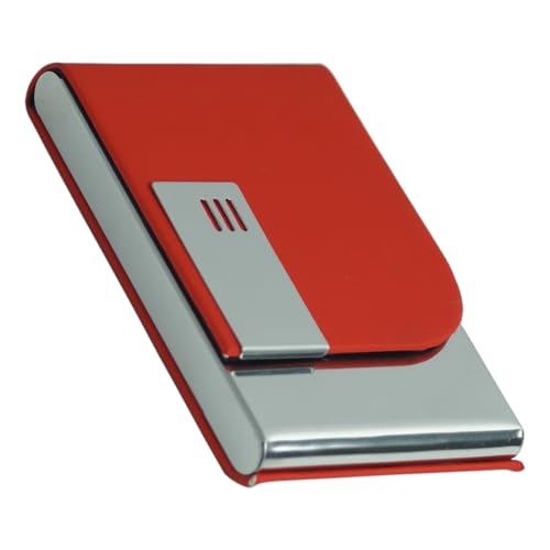 Image of Luxurious Unisex Pocket Card Holder Design 15-20 Business Card and 5-8 Card Debit Credit Ultrathin Stainless Steel 9.5 X 6.5 x 1.2 cm Size RFID Blocking Corporate Gift for Employee (Red-PTI)