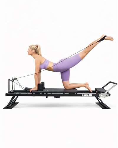 KAYMAN 83" Pilates Reformer Machine for Home Use – Foldable Full Body Workout Equipment with 5-Band Resistance System, Low-Impact Strength & Flexibility Training for Yoga & Pilates