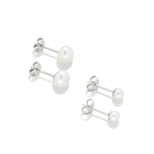 Amazon Essentials 14K Gold or Sterling Silver Freshwater Pearl Stud Earring Set3
