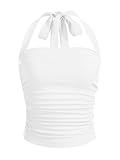 SOLY HUX Women's Ruched Halter Y2K Crop Tops Tie Back Sleeveless Slim Fit Cami Tops Solid White Small