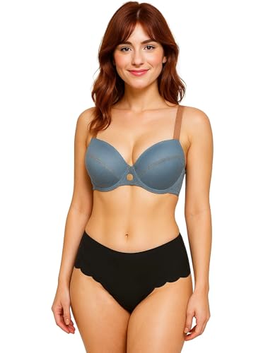 Image of ELEG & STILANCE Women's Padded Denim Look Push-Up Bra - Stylish Seam Detailing | Underwired Support | Casual Chic Innerwear