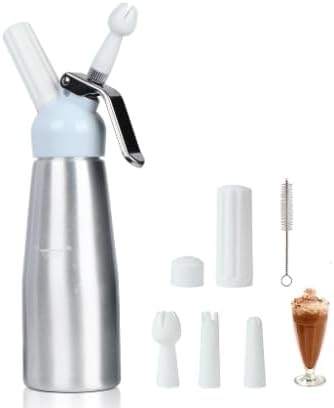 Professional Whipped Cream Dispenser, 500ml Whipped Cream Canister,Sturdy Aluminum Whipped Cream Maker with 3 Decorating Nozzles,Use Standard 8g Cream Chargers (Chargers Not Included)