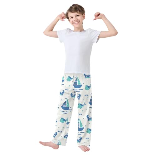 ZZXXB Sea Crab Sailboat Boys Long Pants Soft Trousers Elastic Waist Kids Lounge Bottoms with Pockets S-XL2