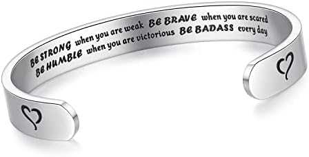 AryaHozel Small Gifts for Women Mothers Day Be Strong Inspirational Bracelet for Teen Girls Mantra Quote Engraved Cuff Jewerly Birthday Christmas Daughter Sister Niece Best Friends 13 Year Old