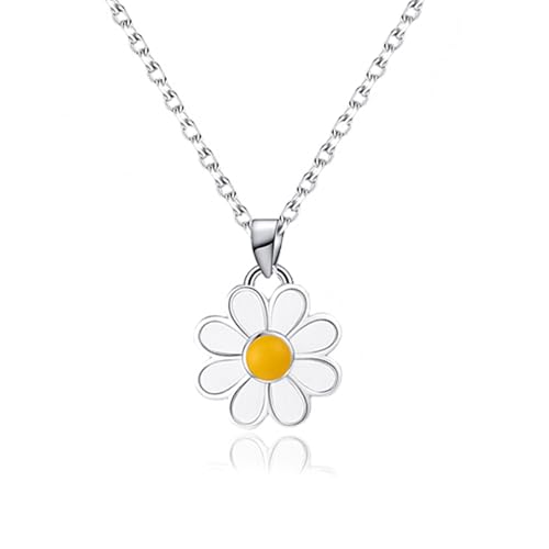 JANIEYS Daisy Necklace Sterling Silver White Enamel Flower Pendant Necklace Sunflower Chain Charm Link Daisy Hypoallergenic Floral Jewelry for Beach Birthday Women Summer