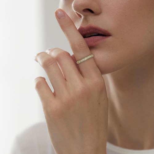 Women's 3 Row Eternity Wedding Ring Hip Hop Gold Plated Cubic Zirconia Eternity Ring Jewelry,Size5-114