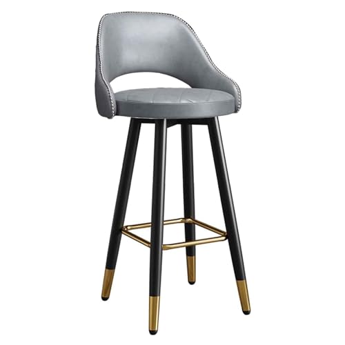 Cocina - Sgabello girevole da bar, design ergonomico moderno con schienale curvo in pelle, poggiapiedi in metallo, piedini in ottone, ideale per cucina, sala da pranzo e reception