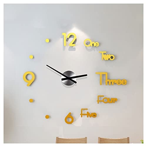 Horloge murale sans cadre au design creux noir et or épuré pour salon