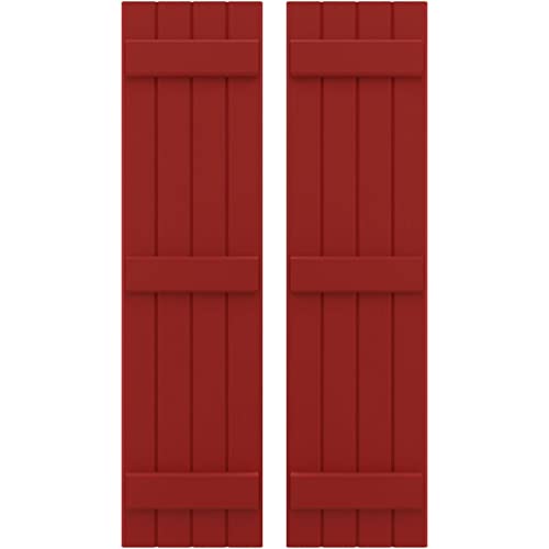 14"W x 41"H Americraft Four Board (3 Batten) Exterior Real Wood Joined Board-n-Batten Shutters (Per Pair), Fire Red