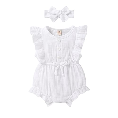Image of YOUNGER TREE Toddler Baby Girl Ruffled Sleeveless Romper Casual Summer Jumpsuit Cotton Linen Clothes