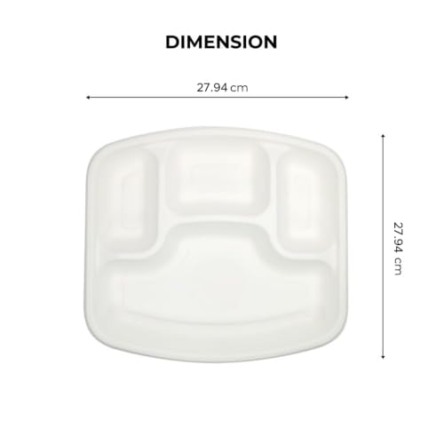 Image of EATONS | 4 Compartment Bagasse Meal Tray | 11 Inch - Pack of 100 | Disposable Plates Big Size | Sugarcane Paper Plates | Great for Events, Caterers & Buffet | Heavy Duty, Leakproof, Microwave Safe
