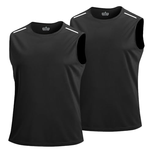 HIHIDAY 2PCS Mens Sport Tank Tops Dry Fit Polyester Gym (UAE/KSA Alpha XL Regular Regular 2black)