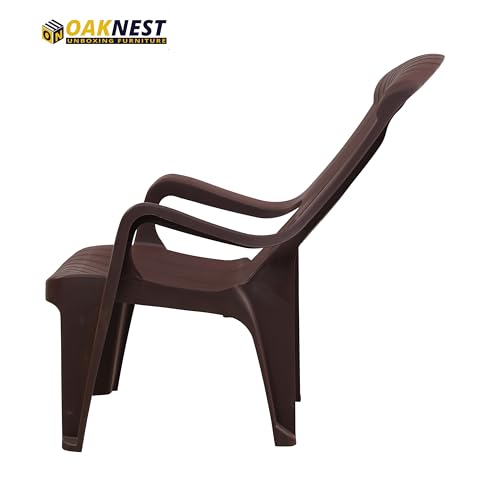 Image of Oaknest Supreme Comfy Relaxing Chair - Ergonomic High-Back Plastic Armchair for Home, Garden, Balcony & Patio | Heavy-Duty, Weather-Resistant & Easy to Clean | Globus Brown | Set of 1