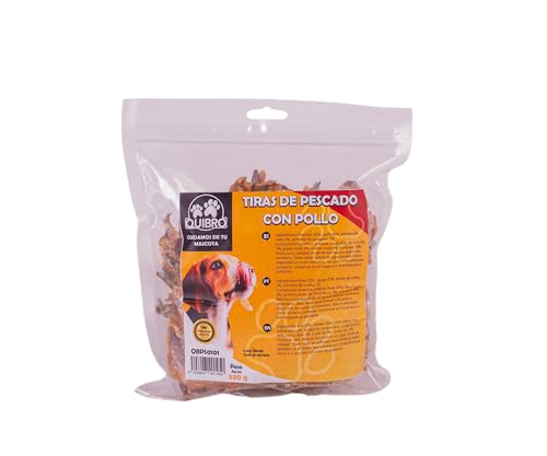 Quibropets Strisce di pesce con pollo – Cane per cani, premi naturali senza cereali, snack per animali domestici, premi disidratati, 530 g