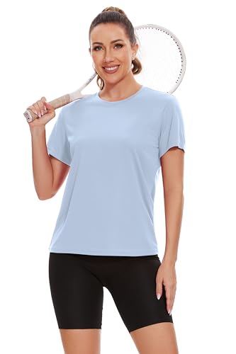 Image of 6 Pack Workout Tops for Women Short Sleeve Athletic Quick Dry T Shirts | Lightweight, Quick Dry, UPF UV Protection, Breathable, Crew Neck Tee, for Tennis, Yoga, Running, Gym, Fitness, Daily Wear