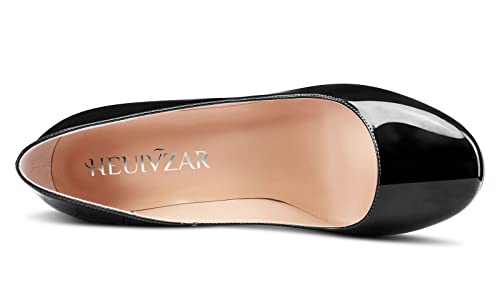 HEUIVZAR Women Pumps Pointed Toe Block Chunky High Heel Slip-on Dress Shoes Patent 4 Inch4
