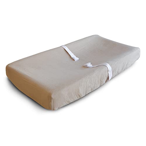 Image of mushie Extra Soft Muslin Fitted Changing Pad Cover (Pale Taupe)