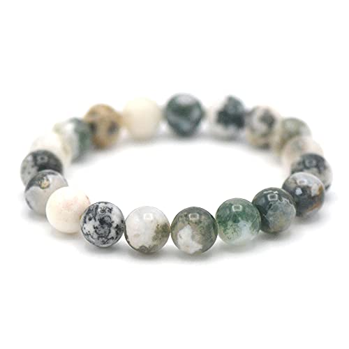 Miracles Minéraux Bracelet perle ronde 10 mm, pierre naturelle, création artisanale française, plus de 40 choix (Agate arbre 10 mm)